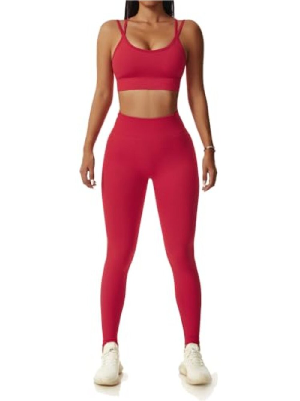 Seamless 2 Piece Workout Set Strappy Sports Bra Biker Shorts